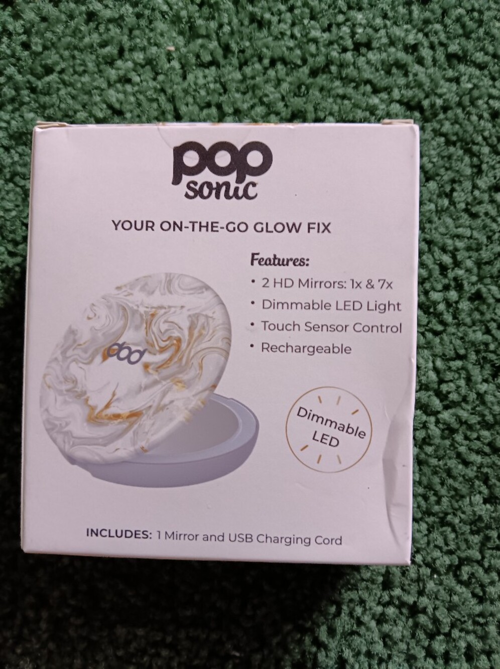 Marble LED Compact Mirror - White & Gold